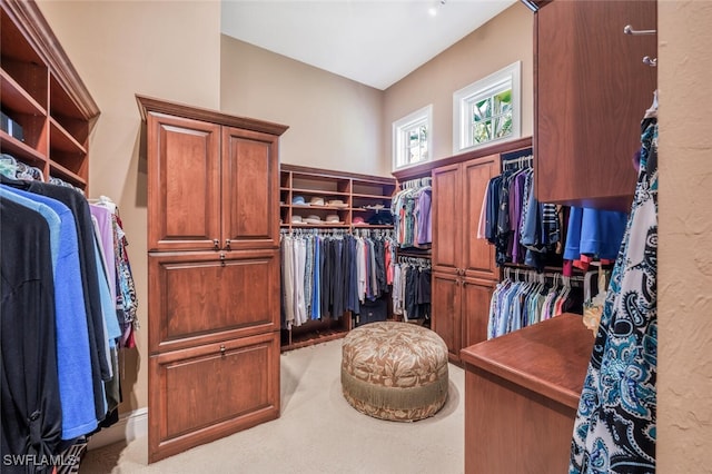 spacious closet with light colored carpet