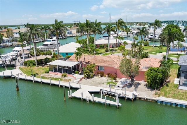 aerial view with a water view