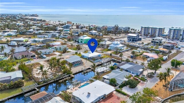 aerial view with a water view