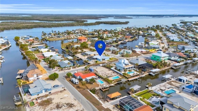 aerial view with a water view