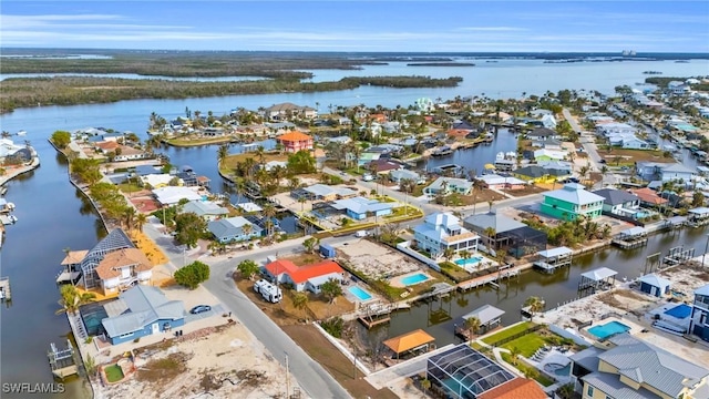 bird's eye view featuring a water view