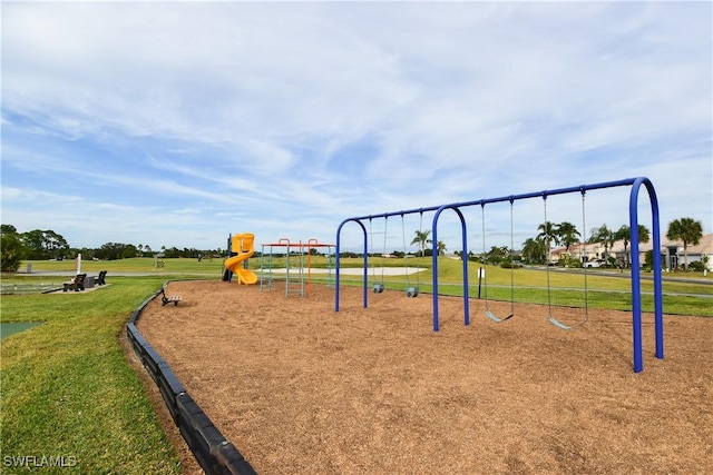 view of jungle gym with a yard