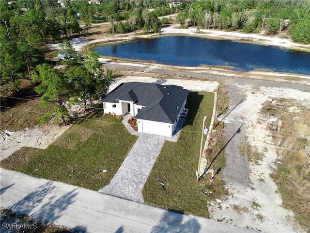 bird's eye view featuring a water view