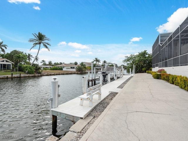 dock area with a water view