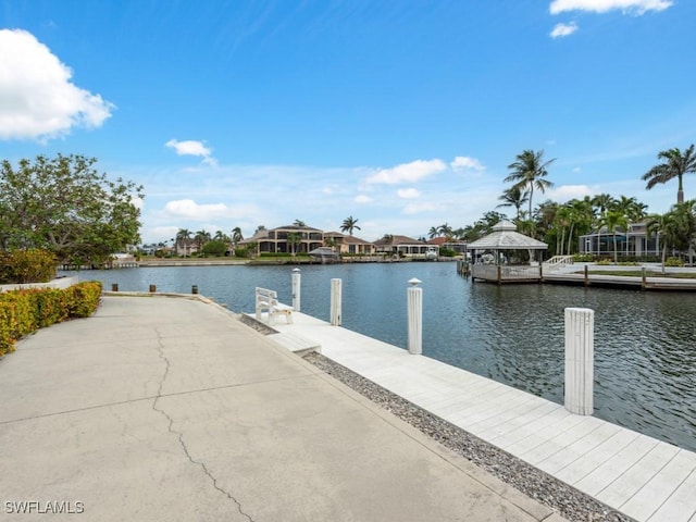 dock area with a water view