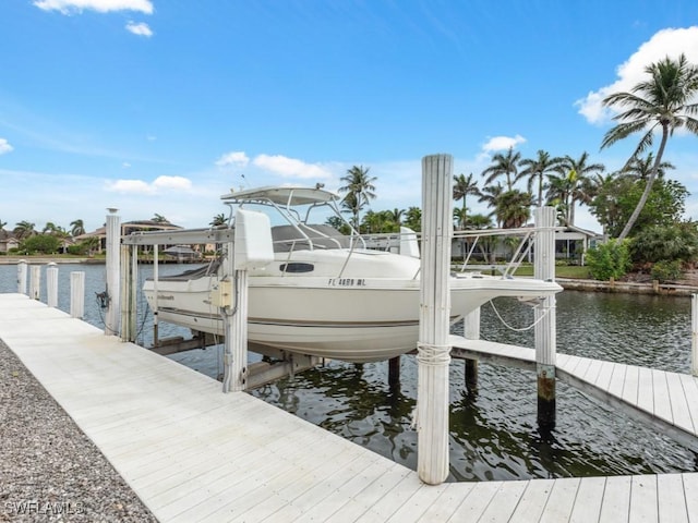 view of dock with a water view