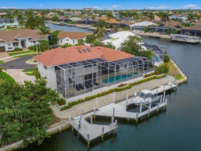 aerial view with a water view