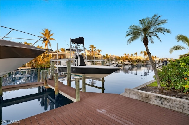 view of dock featuring a water view