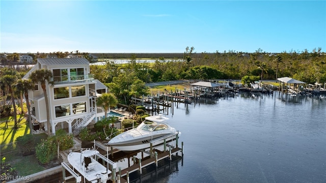 property view of water with a boat dock