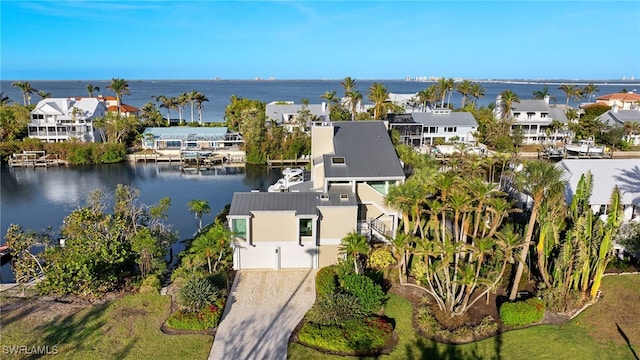 drone / aerial view featuring a water view