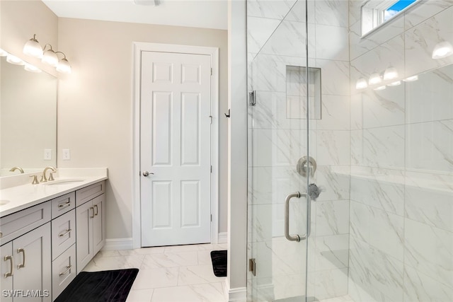 bathroom featuring vanity and walk in shower