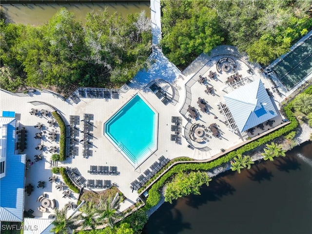 aerial view with a water view