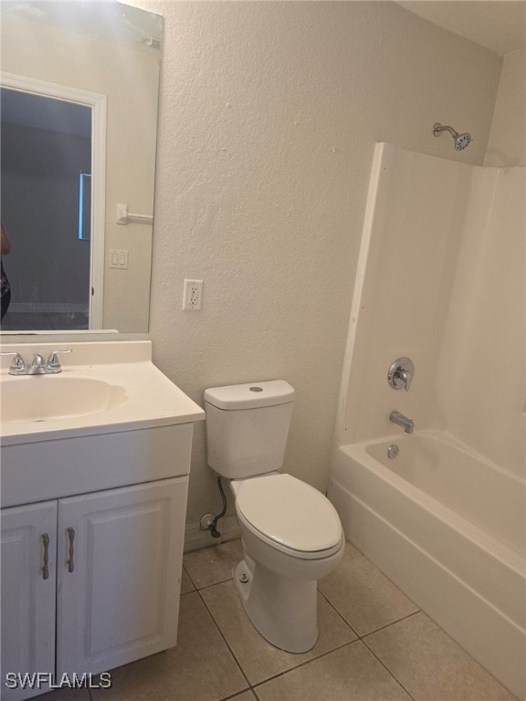 full bathroom featuring vanity, tile patterned flooring, shower / bathing tub combination, and toilet