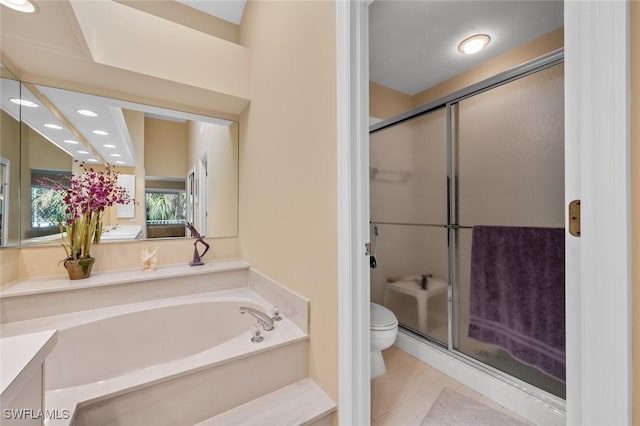 20190 Golden Panther Dr Unit 3, Estero, FL 33928 - bathroom featuring vanity, a stall shower, a bath, and recessed lighting
