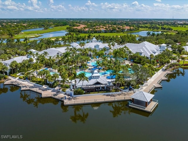 aerial view featuring a water view