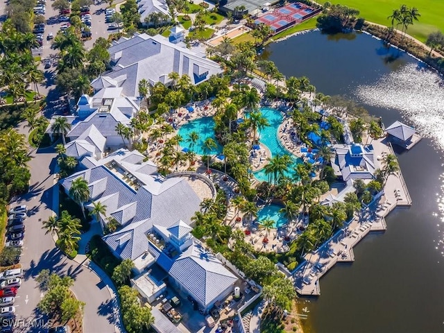 aerial view with a water view