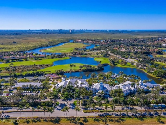 aerial view with a water view