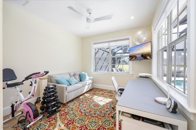 home office featuring ceiling fan