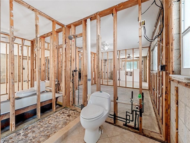 bathroom featuring ceiling fan and toilet