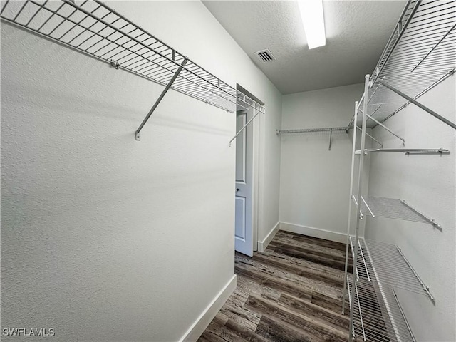 spacious closet with dark hardwood / wood-style floors