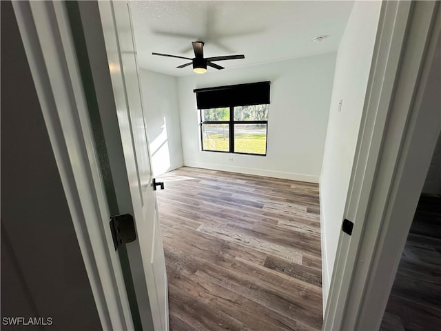 empty room featuring ceiling fan and hardwood / wood-style flooring