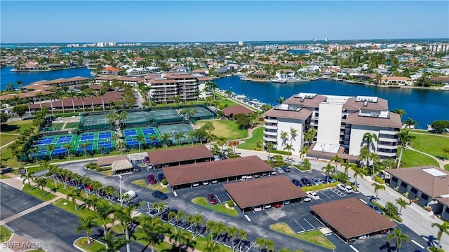 aerial view featuring a water view