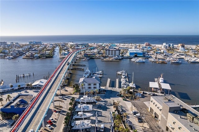 drone / aerial view featuring a water view