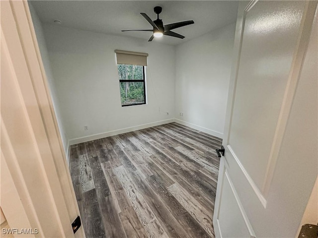 unfurnished room featuring ceiling fan and hardwood / wood-style flooring