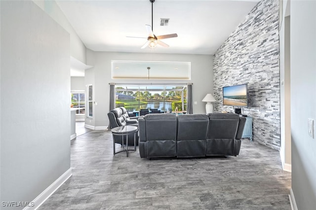 living room featuring ceiling fan