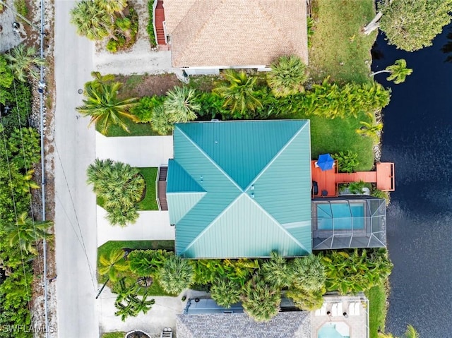 bird's eye view featuring a water view