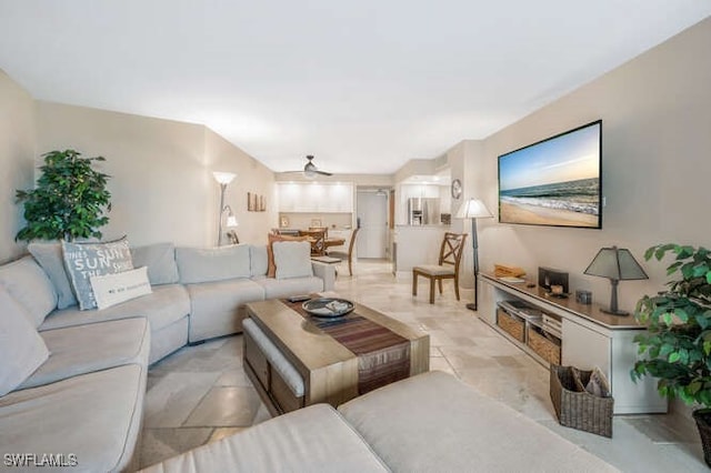 living room with ceiling fan