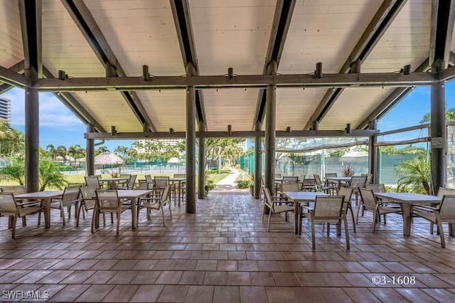 view of patio featuring a water view