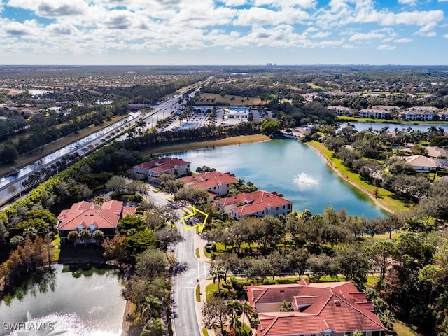 aerial view with a water view