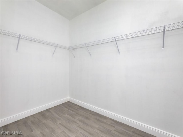 walk in closet with wood-type flooring