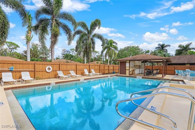 view of swimming pool featuring a patio