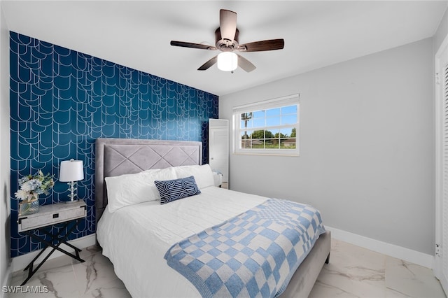 bedroom featuring ceiling fan