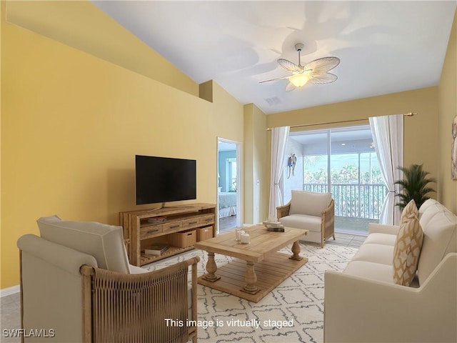 20051 Barletta Ln Unit 2523, Estero, FL 33928 - living area featuring vaulted ceiling and ceiling fan