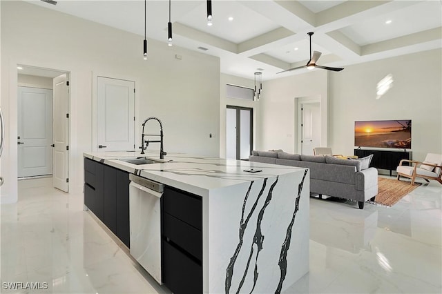3307 NW 3rd St, Cape Coral, FL 33993 - kitchen featuring marble finish floor, a sink, modern cabinets, dark cabinets, and dishwasher