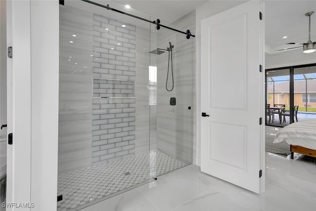3307 NW 3rd St, Cape Coral, FL 33993 - full bath featuring a stall shower, ceiling fan, and marble finish floor