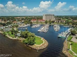 aerial view with a water view