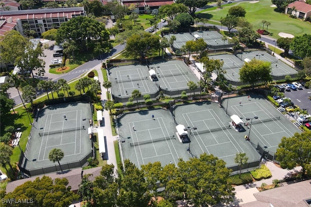 birds eye view of property with golf course view