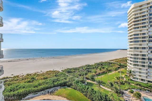 property view of water featuring a beach view