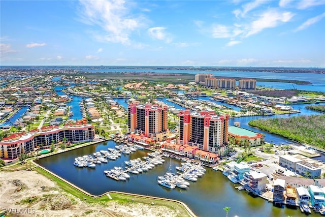 drone / aerial view featuring a water view