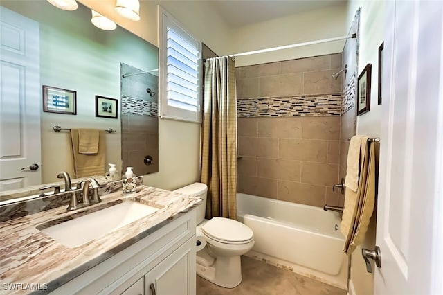 full bathroom featuring vanity, toilet, and shower / tub combo with curtain