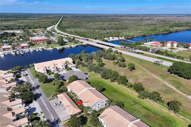 aerial view featuring a water view