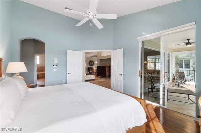 bedroom featuring ceiling fan and hardwood / wood-style floors