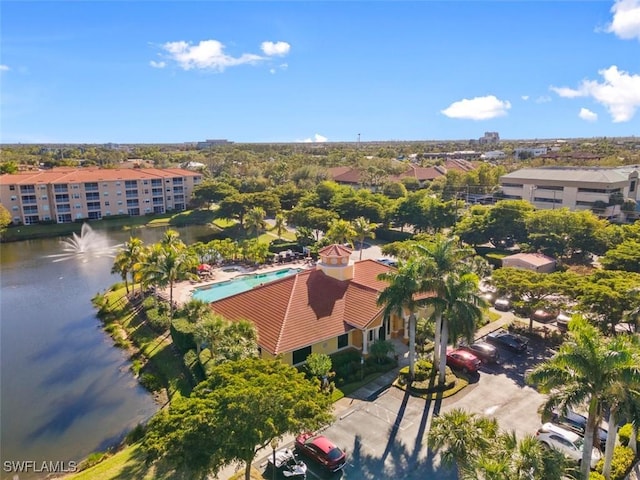 aerial view featuring a water view