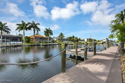 view of dock with a water view