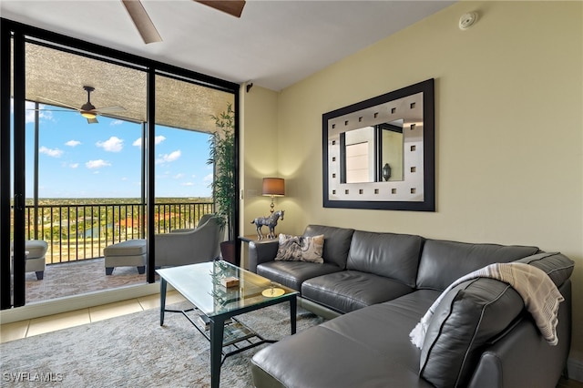 living room featuring tile patterned floors