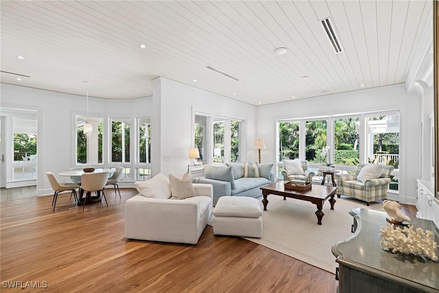 living room featuring french doors, hardwood / wood-style flooring, and a healthy amount of sunlight